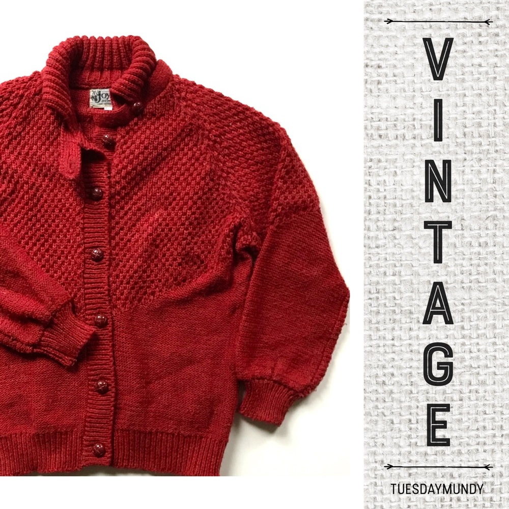 Vintage Red Knit Holiday Cardigan